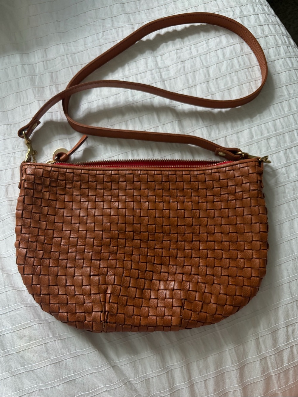 Clare V. Petite Moyen - natural woven checker Leather Crossbody Bag - Picture 2 of 12